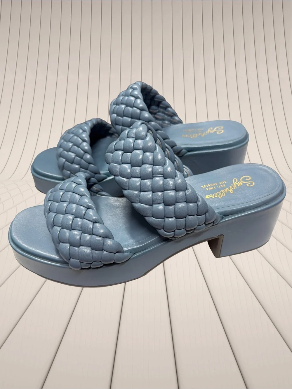 Seychelles Women's Platform Braided Preppy Blue Leather Sandals, Size 8.5 M, NWT